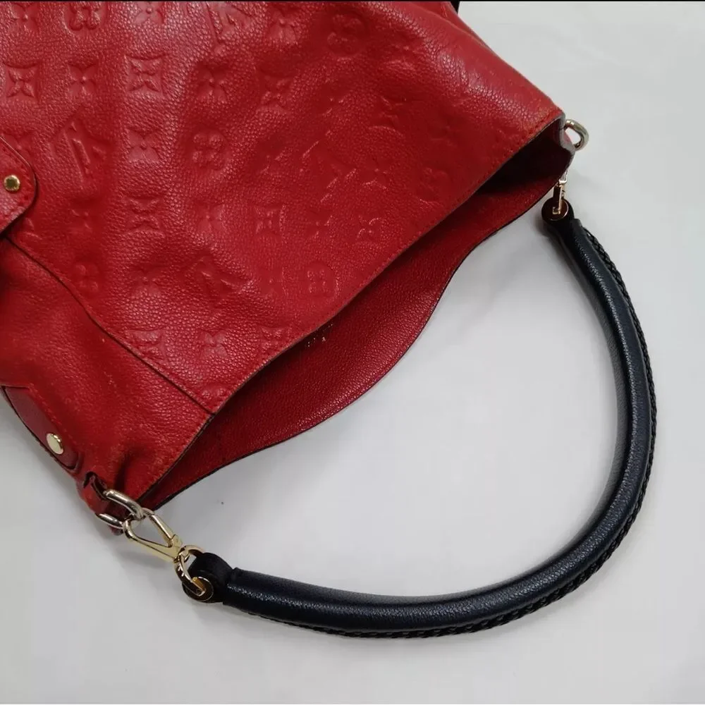 Auth Louis Vuitton Cherry Red Empreinte Monogram Leather PM Bagatelle Hobo Bag - Picture 7 of 15